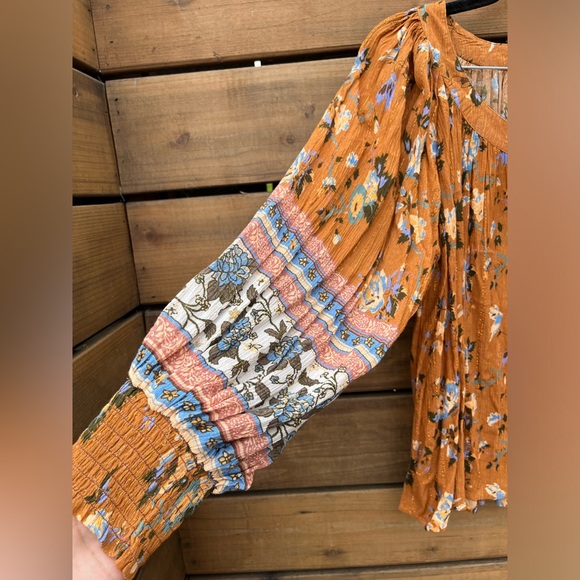 NWT RAGA Morning Glories Floral long sleeve blouse, brown / multi, size Small - Picture 3 of 11